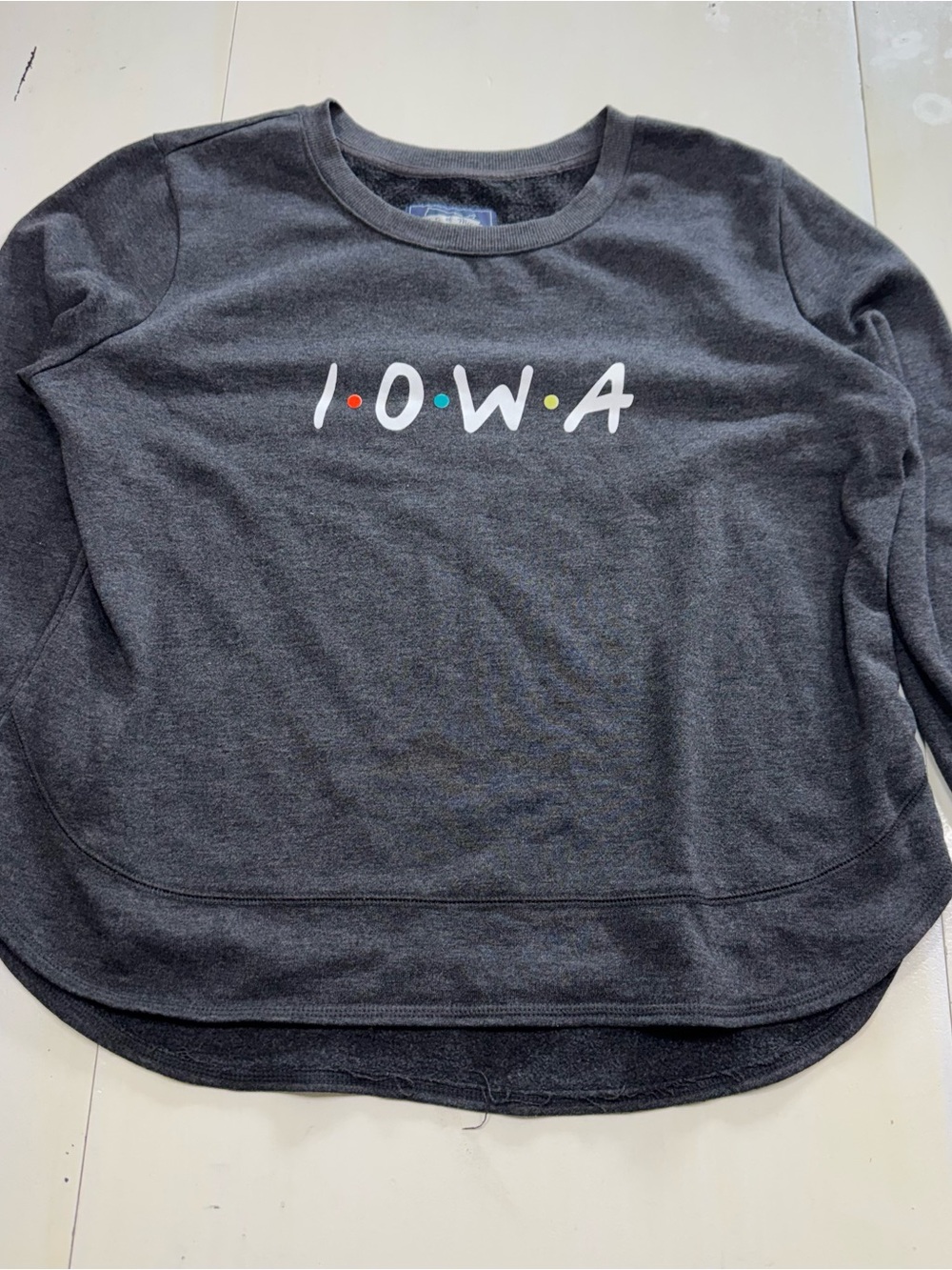 State of Mine Women's Iowa "Friends" Font Curved Hem Sweatshirt (Large)